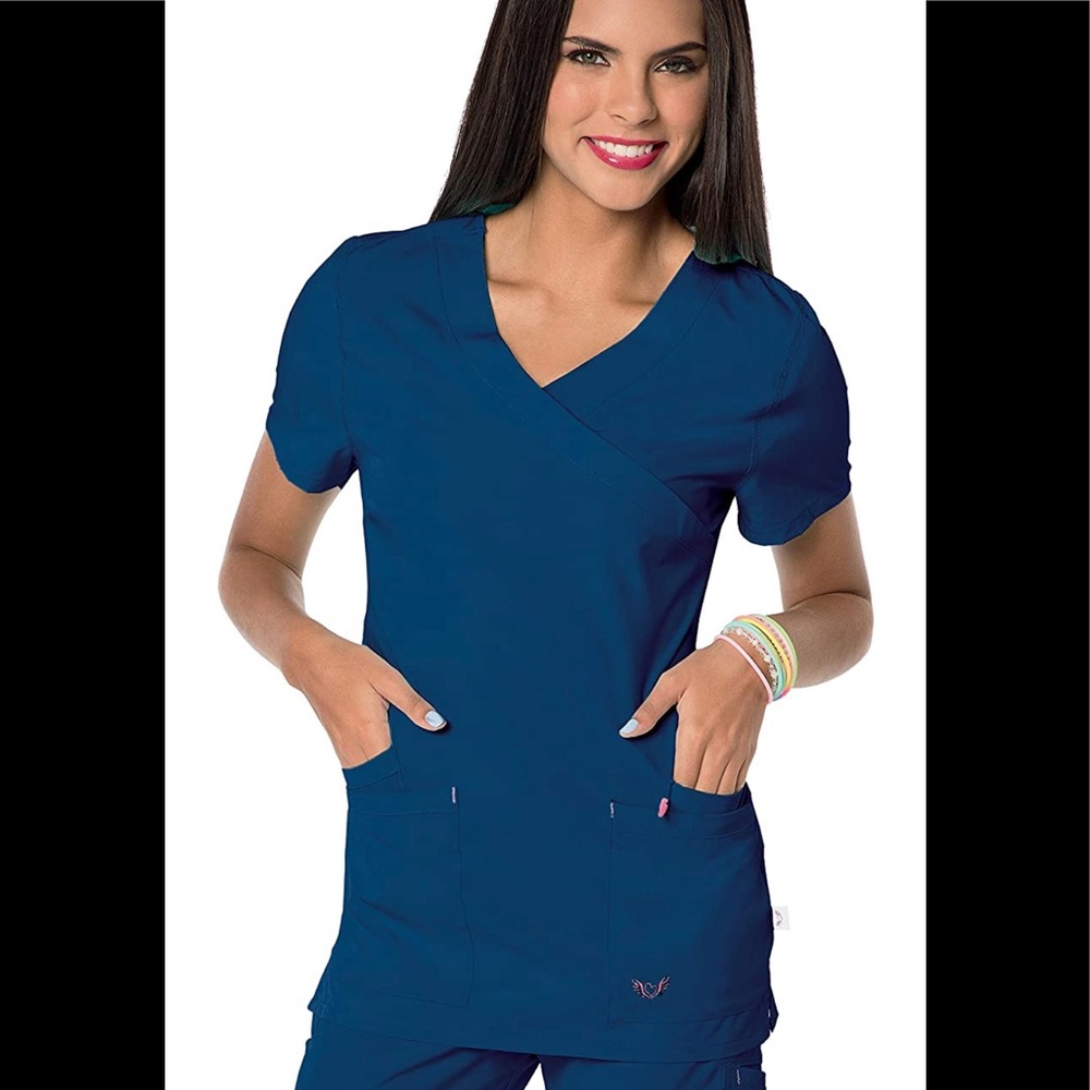 Smitten Womens Women's Crossover Scrub Top Glam small Navy S